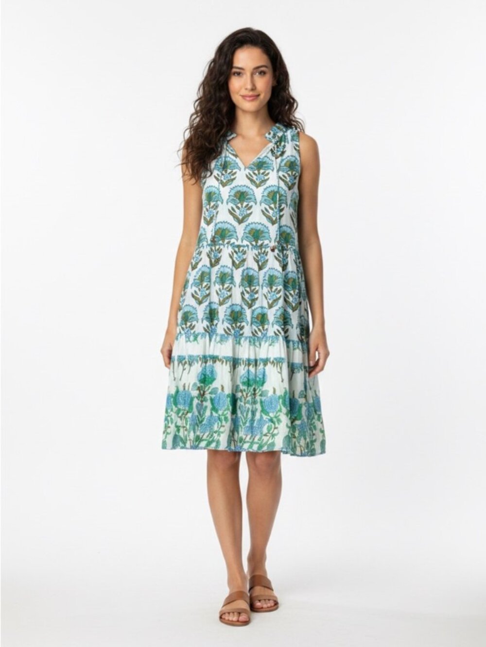 CALYPSO ST BARTH TEAL BLUE GREEN FLORAL COTTON DRESS NWT L
